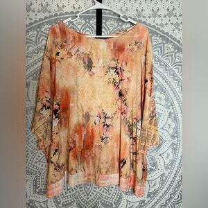 Tolani Peach and Pink Floral Tunic Top